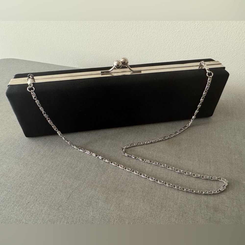 Evening Black Satin Purse with Chain SZ 11x3x2